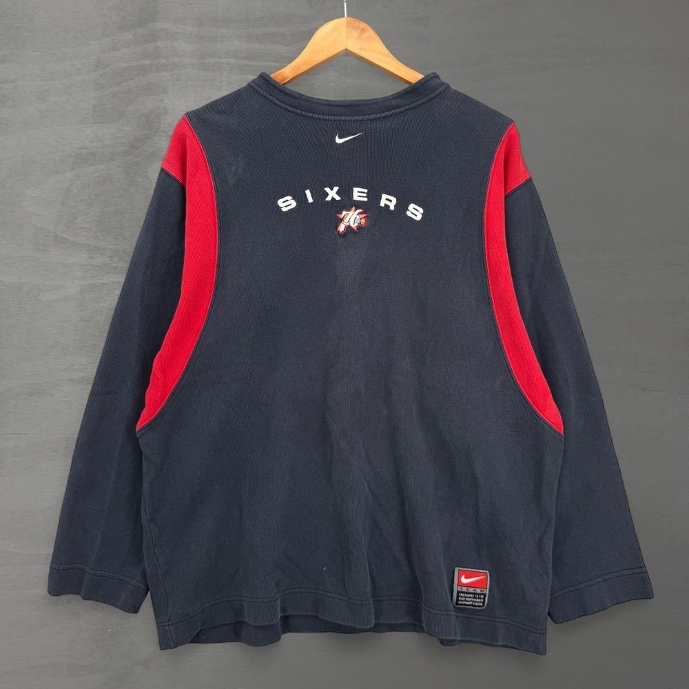 Vintage Nike Philadelphia 76ers Sweatshirt 90s Navy Red Ribbed Pullover XL
